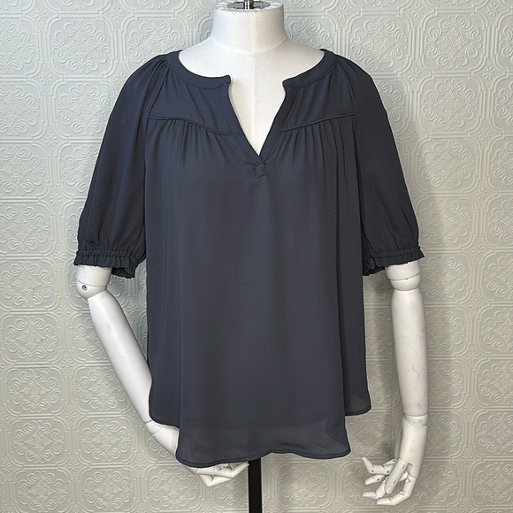 LOFT | Split Neck Mixed Media Top - Picture 2 of 11